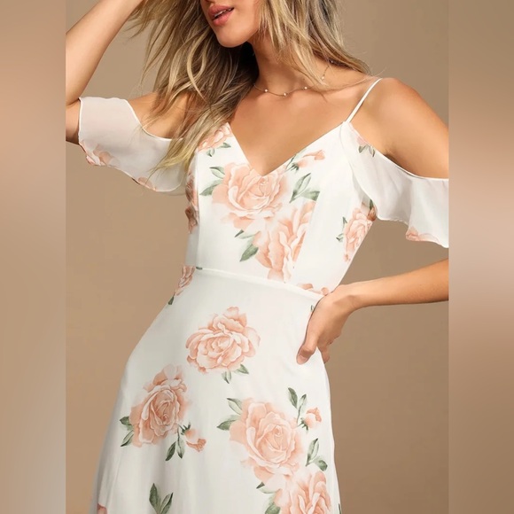 Lulus Take you There Ivory Pink Floral Maxi Dress Engagement - Picture 2 of 8